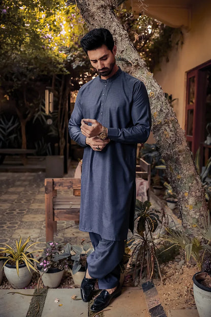 Dark Gray Men's Kurta Shalwar Ensemble