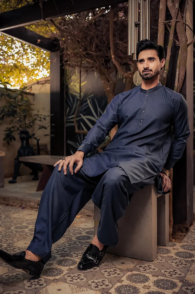 Dark Gray Men's Kurta Shalwar Ensemble