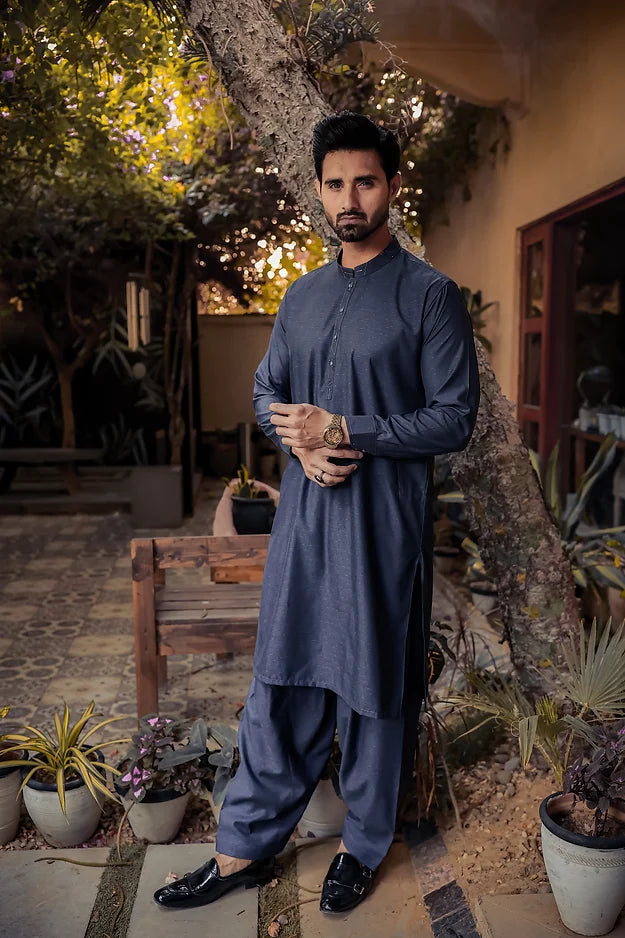 Dark Gray Men's Kurta Shalwar Ensemble