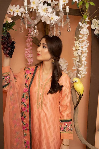 Elegant Peach Embroidered Ensemble