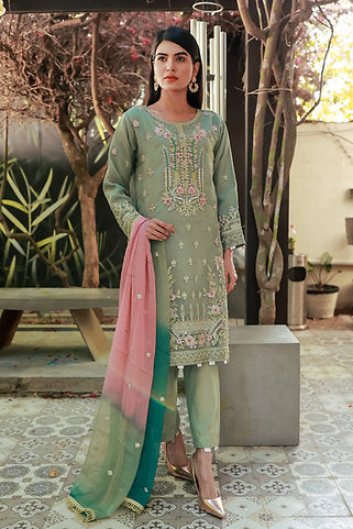 Embroidered Elegance Green Ensemble