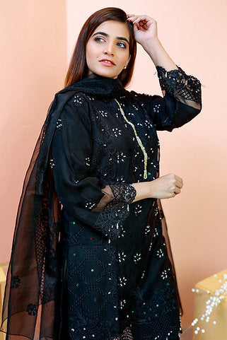 Black Embroidered Dress with Dupatta