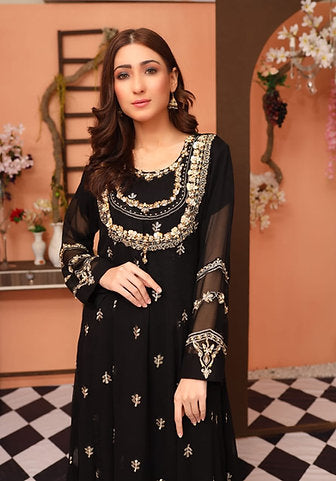 Black Embroidered Suit & Red Dupatta