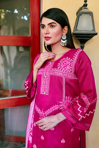 Elegant Pink Dress with White Embroidery