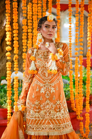 Orange Embroidered Anarkali with Dupatta