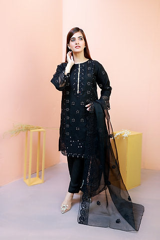 Black Embroidered Dress with Dupatta