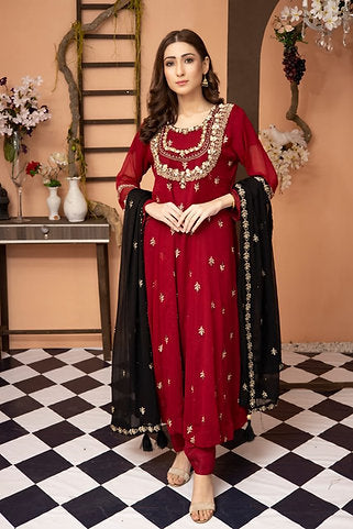 Embroidered Elegance Red Ensemble