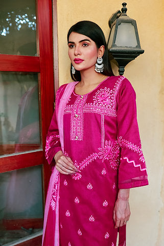 Elegant Pink Dress with White Embroidery