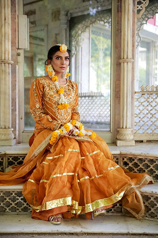 Orange Embroidered Anarkali with Dupatta