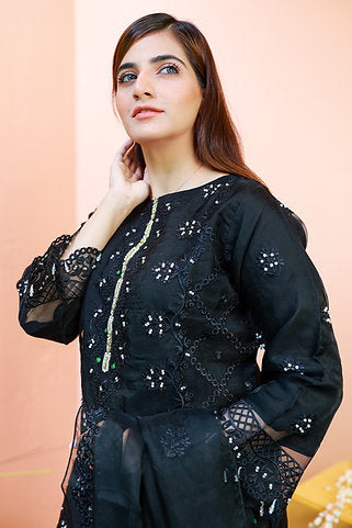 Black Embroidered Dress with Dupatta