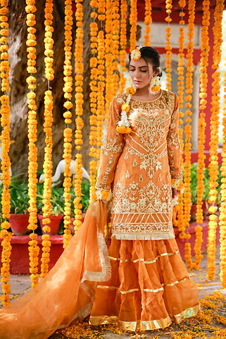 Orange Embroidered Anarkali with Dupatta