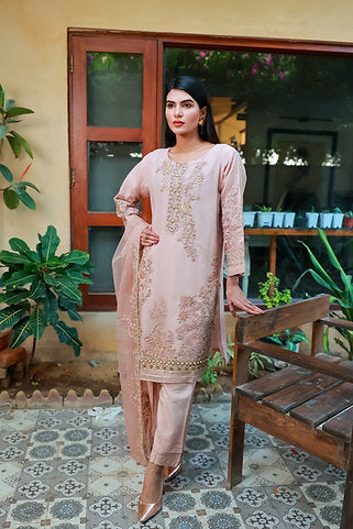 Elegant Beige Embroidered Ensemble