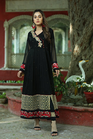 Black Chiffon Frock Attire