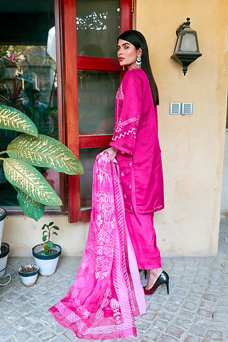 Elegant Pink Dress with White Embroidery