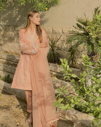 Peach Floral Sleeves Dress