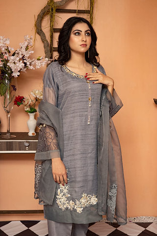 Elegant Grey Embroidered Ensemble