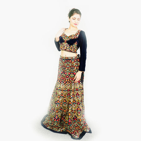 Embroidered Velvet Lehenga Choli