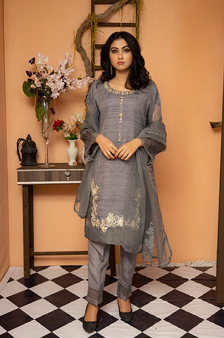 Elegant Grey Embroidered Ensemble