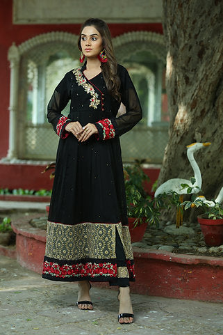 Black Chiffon Frock Attire