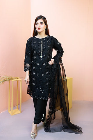 Black Embroidered Dress with Dupatta