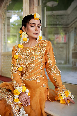 Orange Embroidered Anarkali with Dupatta