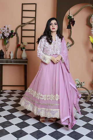 Lavender Embroidered Anarkali Ensemble