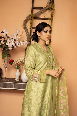 Green Floral Embroidered Elegance with Dupatta