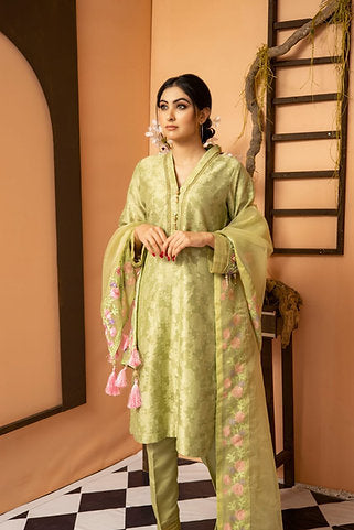 Green Floral Embroidered Elegance with Dupatta