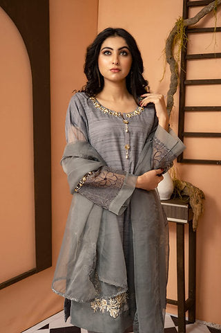 Elegant Grey Embroidered Ensemble